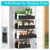 HuggieGems Metal 4 Pack Magnetic Spice Storage Rack Organizer for Refrigerator and Oven, Black Fridge Organizers and Storage - Retail: $23