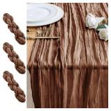 Xiomot 3PCS Table Runner Cheesecloth 10FT Brown Boho Gauze Cheese Cloth Rustic Sheer Table Runners for Wedding Bridal Baby Shower Party Decoration - Retail: $15