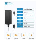 ALITOVE DC 12V 5A Power Supply Adapter Converter Transformer 60W AC 100-240V Input with 5.5x2.5mm DC Output Jack for 5050 3528 LED Strip Module Light - Retail: $13