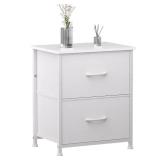 Unionly, Nightstand with Drawer, 2 Drawers Dresser for Bedroom, Small Night Stand and Dressers Sets with 2 Fabric Drawers, Mini Dressers for Entryway, End Table with Drawer for Living Room, White - Re