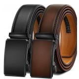 KEMISANT Men Belt 2 Pack, Leather Ratchet Belt Easy Click Slide For Men 1 3/8\",Cut for Fit(Black/Deep Brown,42\"-48\" Waist Adjustable) - Retail: $40