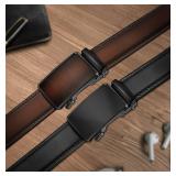 KEMISANT Men Belt 2 Pack, Leather Ratchet Belt Easy Click Slide For Men 1 3/8\",Cut for Fit(Black/Deep Brown,42\"-48\" Waist Adjustable) - Retail: $40