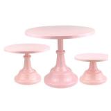 KERYNICE 3 Pcs Pink Cake Stands Set Round Metal Cupcake Display Stand Serving Platter for Dessert Table Weedings Celebration Birthday Baby Showers Anniversary Parties - Retail: $40