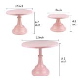 KERYNICE 3 Pcs Pink Cake Stands Set Round Metal Cupcake Display Stand Serving Platter for Dessert Table Weedings Celebration Birthday Baby Showers Anniversary Parties - Retail: $40