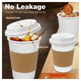 Ginkgo 100 Pack 12 oz Leak-Proof Coffee Cups with Lids and Sleeves Disposable To Go Hot Travel Paper Cups, Hot Chocolate, Cocoa, Coffee Bar Accessories - Retail: $24