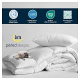 Serta Goose Feather Down Fiber Cotton Comforter Twin Size - 100% Cotton Duvet Insert - Hotel Luxury Hypoallergenic Bedding Comforter All Season Medium Warmth 68 x 90 Inch White - Retail: $60