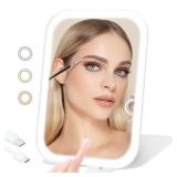 Puiuisoul Travel Makeup Mirror, Portable Mirror with Light, 3 Adjustable Light Settings USB-Rechargeable Vanity Mirror for Bedroom, Office, Home, Gift for Women and Girls (White) - Retail: $12