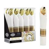 40 Pieces Pre Rolled Cutlery And Napkins Set with Heavy Duty Full Size Polished Gold Cutlery, 10 Forks, 10 Knives, 10 Spoons, In Rolled Napkins, for Weddings, Parties And Events - Retail: $15
