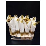 40 Pieces Pre Rolled Cutlery And Napkins Set with Heavy Duty Full Size Polished Gold Cutlery, 10 Forks, 10 Knives, 10 Spoons, In Rolled Napkins, for Weddings, Parties And Events - Retail: $15