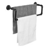 MyGift Double Towel Bar for Bathroom Decor, Industrial Metal Matte Black Wall Mounted Towel Rack with Realistic Pipe Design, 2 Tier Wall Mount Fixtures Bath Towel Hanger - Retail: $36