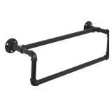 MyGift Double Towel Bar for Bathroom Decor, Industrial Metal Matte Black Wall Mounted Towel Rack with Realistic Pipe Design, 2 Tier Wall Mount Fixtures Bath Towel Hanger - Retail: $36