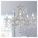 WUZUPS Crystal 5-Light Candle Chandelier Pendant Flushmount Ceiling Light Modern Lighting Fixture for Bedroom Hallway Bar Kitchen Bathroom, H 20.9\" x W 21.7\", Brushed Nickel, E12 Base - Retail: $90