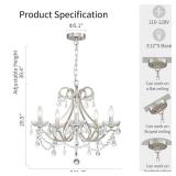 WUZUPS Crystal 5-Light Candle Chandelier Pendant Flushmount Ceiling Light Modern Lighting Fixture for Bedroom Hallway Bar Kitchen Bathroom, H 20.9\" x W 21.7\", Brushed Nickel, E12 Base - Retail: $90