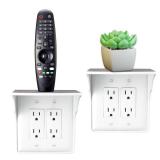 Power Perch Double Wall Outlet Shelf with Cord Storage Strap - Declutter & Reclaim Bathroom Counter Space - Alexa Stand, Apple Homepod Shelf, Toothbrush Holders Wall Mounted - White, 2-Pack - Retail: 