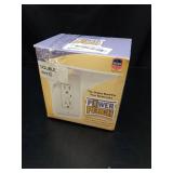 Power Perch Double Wall Outlet Shelf with Cord Storage Strap - Declutter & Reclaim Bathroom Counter Space - Alexa Stand, Apple Homepod Shelf, Toothbrush Holders Wall Mounted - White, 2-Pack - Retail: 