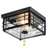 Yisuro Outdoor Ceiling Light with Motion Sensor Flush Mount Farm House Porch Light Ceiling Mount Adjustable 3 Modes Squares for Patio,Porch,Garage (Black-Square) - Retail: $60