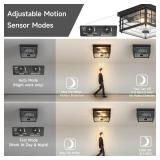 Yisuro Outdoor Ceiling Light with Motion Sensor Flush Mount Farm House Porch Light Ceiling Mount Adjustable 3 Modes Squares for Patio,Porch,Garage (Black-Square) - Retail: $60