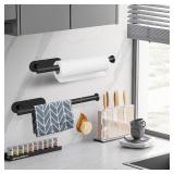 DEKAVA Paper Towel Holder Under Cabinet Wall Mount for Kitchen Towel, Self-Adhesive Bar, Rack, SUS304 Stainless Steel 13 inch (BlackA, 1) - Retail: $10