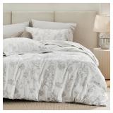 Bedsure Flannel Velvet Duvet Cover Queen Size, Ultra Soft Breathable Fluffy Fleece Bedding Set, All Season Cozy Floral Duvet Cover with Zipper Closure, 3 Pieces Set, Cream White - Retail: $64