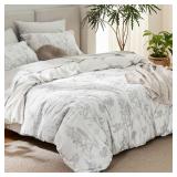 Bedsure Flannel Velvet Duvet Cover Queen Size, Ultra Soft Breathable Fluffy Fleece Bedding Set, All Season Cozy Floral Duvet Cover with Zipper Closure, 3 Pieces Set, Cream White - Retail: $64