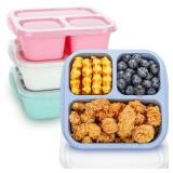 Bento Box For Kids, 4 Pack 3 Compartments Meal Prep Containers Reusable Lunch Containers, Food Storage Containers With Lids, Stackable Snack Boxes for School, Work, and Travel - Retail: $10