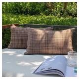 Kevin Textile Pack of 2 Decorative Outdoor Waterproof Throw Pillow Covers Lumbar Pillowcases Modern Cushion Cases for Patio Couch Bench 12 x 20 Inch Brown - Retail: $16