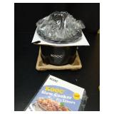 KOOC Small Slow Cooker, 0.65 Quart, Free Liners Included, Upgraded Ceramic Pot, Nutrient Loss Reduction, Sauces, Stews & Dips, Stainless Steel, Black, Round - Retail: $33