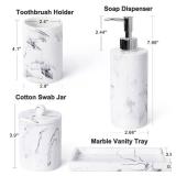 Haturi Bathroom Accessory Set, 4 Pcs Marble Look Bathroom Accessories Sets Complete with Soap Dispenser, Toothbrush Holder, Apothecary Jar, Tray, Home Apartment Modern Bathroom Decor Vanity Countertop