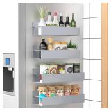 HuggieGems 4 Pack Magnetic Spice Storage Rack Organizer for Refrigerator and Oven, Gray Fridge Organizers and Storage - Retail: $26