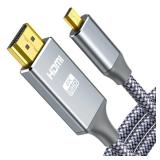 oldboytech 4K Micro HDMI to HDMI Male Cable Adapter, 4K@60Hz HDR Nylon Braid Cord for GoPro Hero, Zfc, RPi, A6000, A6300, Camera, Video Capture Card, Grey 6FT - Retail: $16