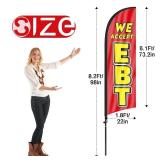 Advertising Swooper Flag Banner & Feather Flag with Pole & Stake - 8Ft for We Accept EBT Business - Retail: $27