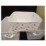 Set of 3 Pillowfort White with Colored Polka-Dot Baskets.  2 15\"x10\"x10\" and one 10.5\"x10.5\"x5\". - Retail: $26