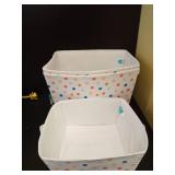 Set of 3 Pillowfort White with Colored Polka-Dot Baskets.  2 15\"x10\"x10\" and one 10.5\"x10.5\"x5\". - Retail: $26