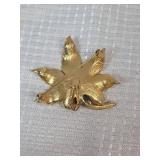 Gold Tone Leaf Brooch with Pearl like stones