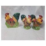 Hand Painted Ceramic Rooster Napkin Holder and Salt and Pepper Shakers