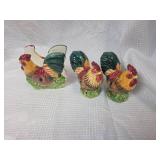 Hand Painted Ceramic Rooster Napkin Holder and Salt and Pepper Shakers