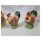 Hand Painted Ceramic Rooster Napkin Holder and Salt and Pepper Shakers