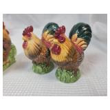 Hand Painted Ceramic Rooster Napkin Holder and Salt and Pepper Shakers