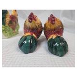 Hand Painted Ceramic Rooster Napkin Holder and Salt and Pepper Shakers