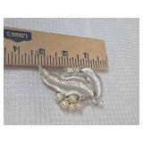 Silver Leaf Pearl Brooch