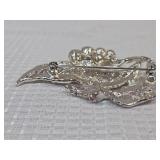 Silver Leaf Pearl Brooch