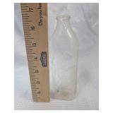 Frosted Glass Milk Bottle with Dogs Playing Scene