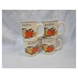 1970s Fruit Pattern Coffee Mugs Set of 4