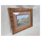 Framed Rural Farmhouse Print with Horse-Drawn Wagon