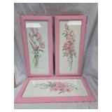 Pink Framed Rose Watercolor Prints - Set of 3