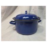 Blue Enamel Cooking Pot with Lid