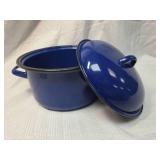 Blue Enamel Cooking Pot with Lid