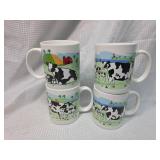 Holstein Cow Farm Scene Coffee Mugs Set of 4