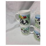 Holstein Cow Farm Scene Coffee Mugs Set of 4