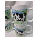 Holstein Cow Farm Scene Coffee Mugs Set of 4